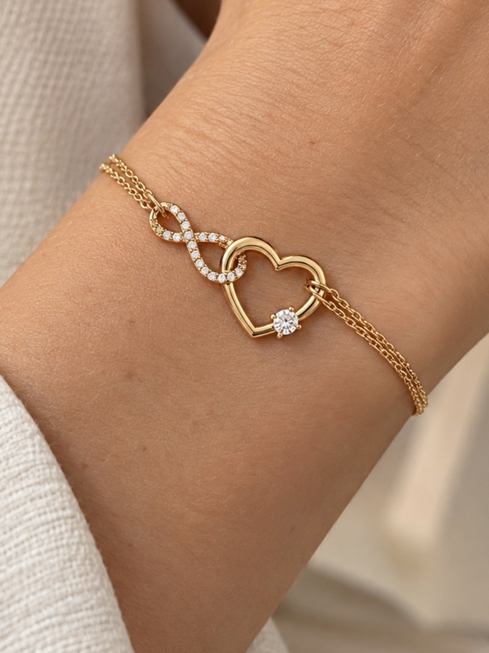 Last 1 🔥Heart Infinity Bracelet | 14K Gold Plated | Double Chain Water Resistant